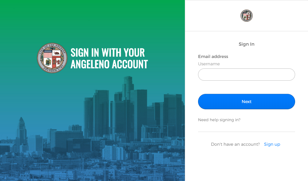Angeleno Account sign in page username field