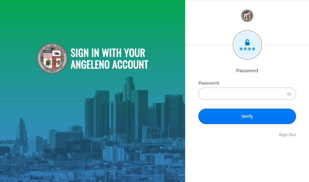 Angeleno Account sign in page password field