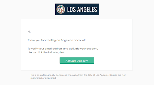 Screenshot of Angeleno Account verification email
